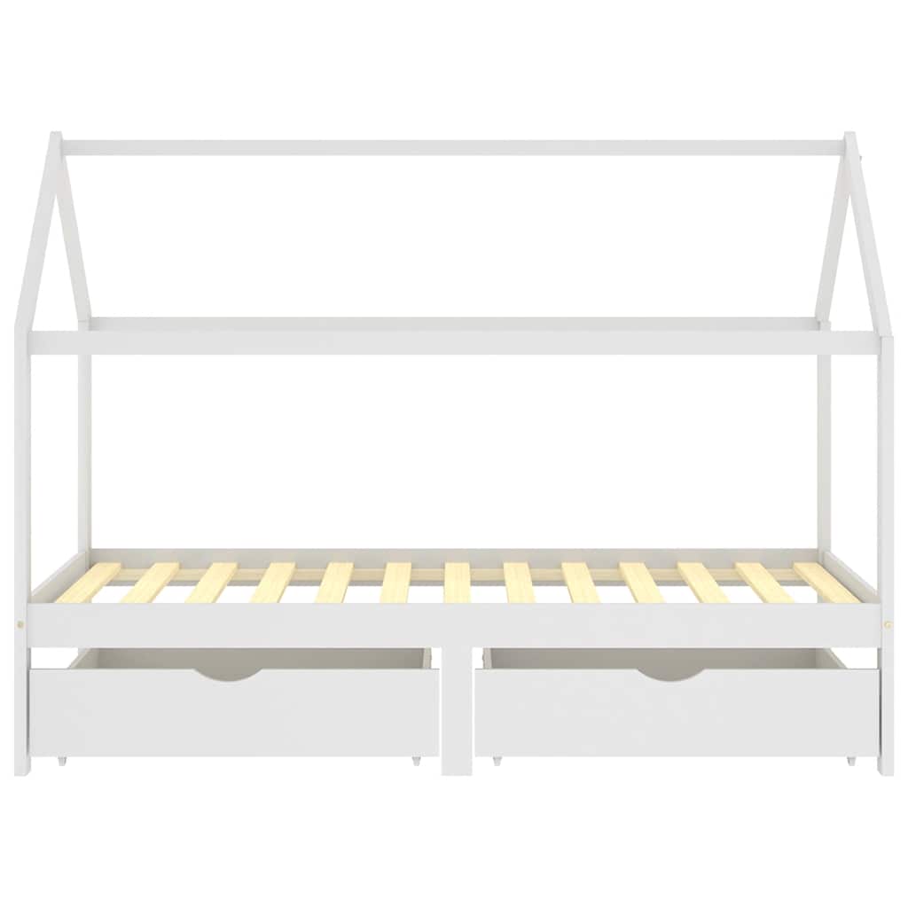 Kids Bed Frame with Drawers White Solid Pine Wood 90x200 cm